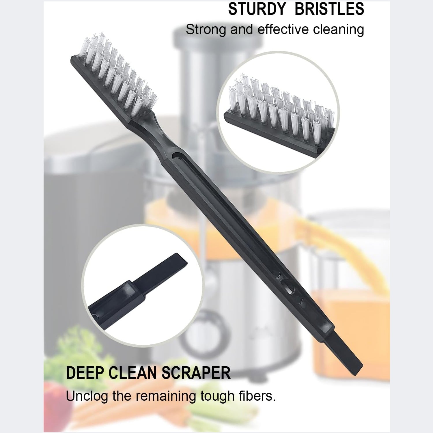 जूसर सफाई ब्रश with sturdy bristles for effective cleaning and deep cleaning scraper for tough fibers