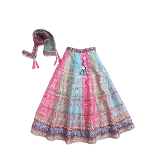 KIDS Printed Mirror Work Lehenga & Blouse With Dupatta