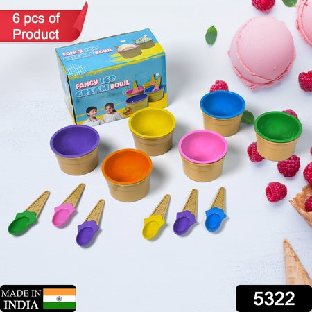 Ice-Cream / Waffle Spoon Bowel Cup Set  With Spoon 6 Pc Random Color
