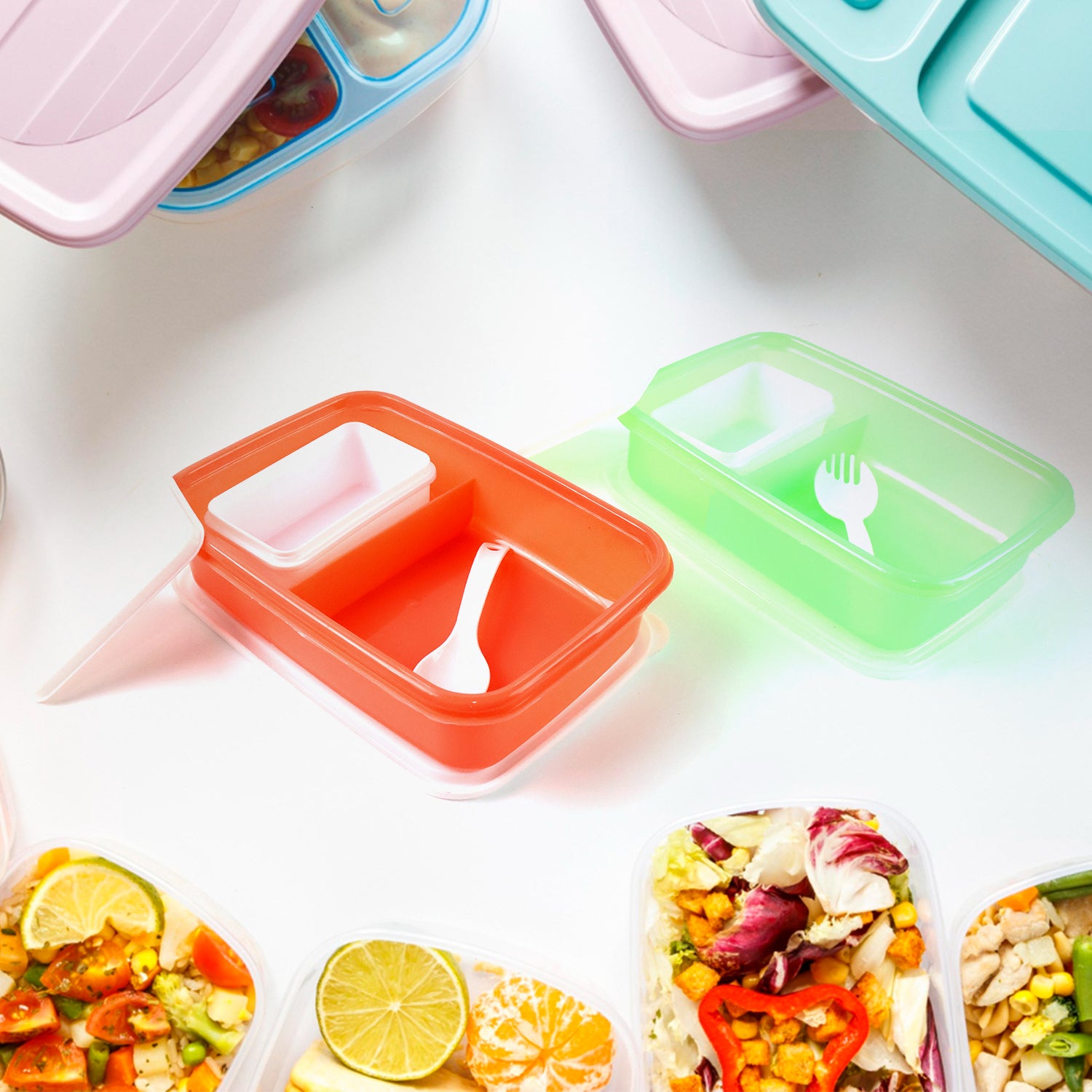 Colorful kids cartoon lunch box divided compartments for easy meal packing and storage