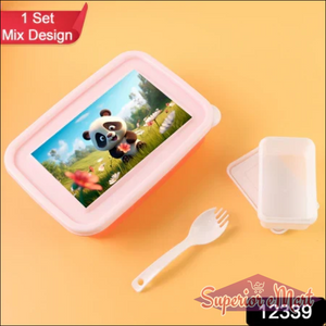 Kids Cartoon Printed Lunch Box Mix Design (1 Set) - Superior eMart