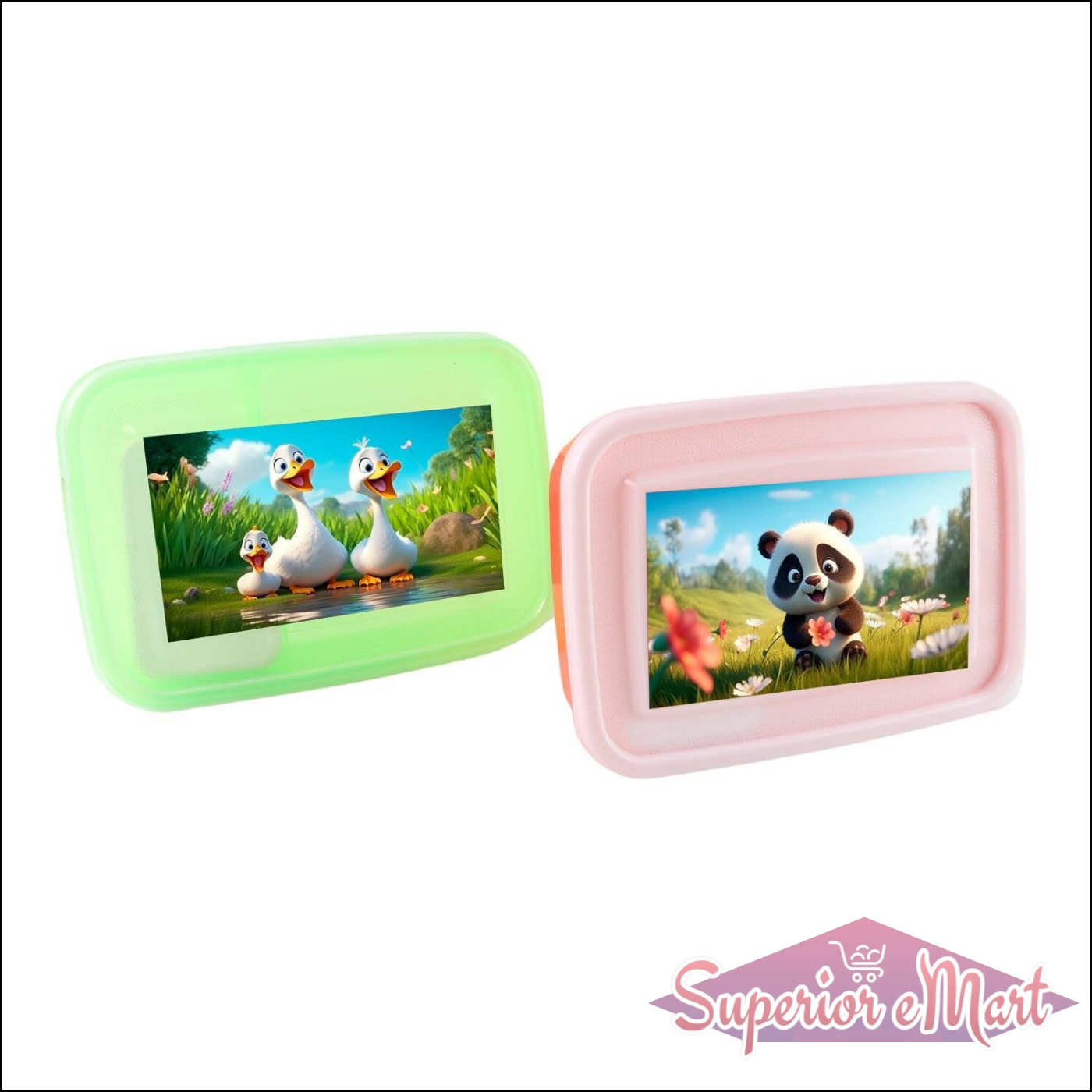 Kids Cartoon Printed Lunch Box Mix Design (1 Set) - Superior eMart