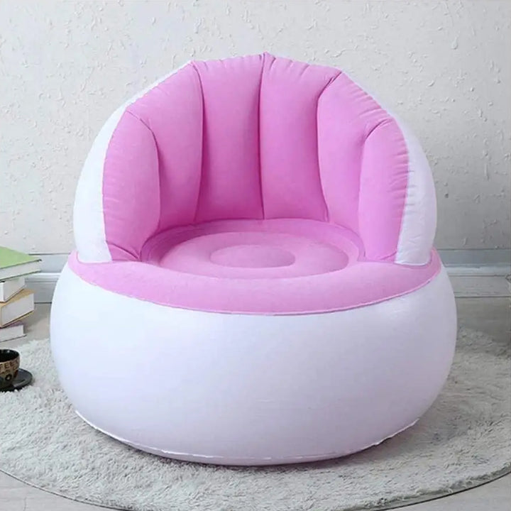 Kids inflatable sofa chair in pink and white design, perfect for children's rooms and play areas