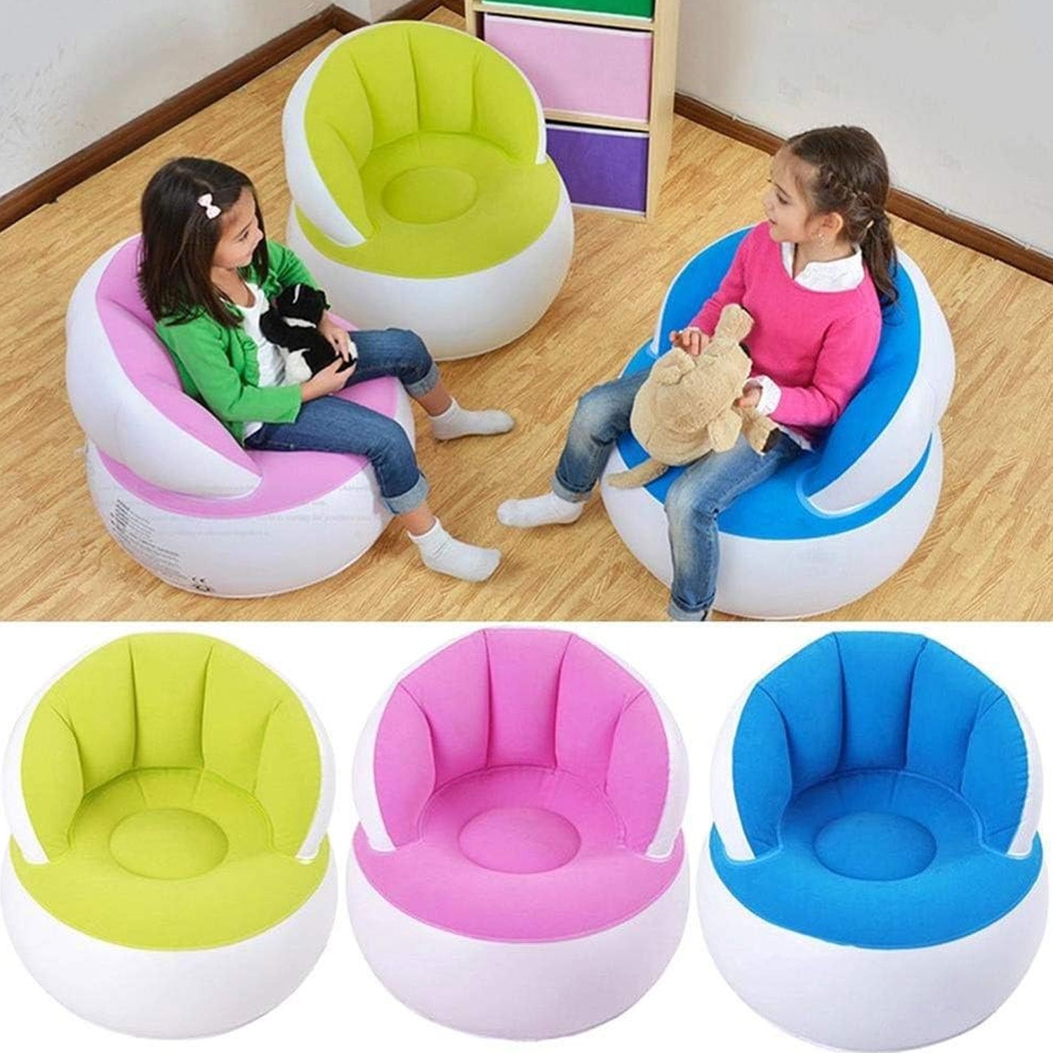 Kids inflatable sofa chair in multiple colors for comfortable seating in playrooms or nurseries