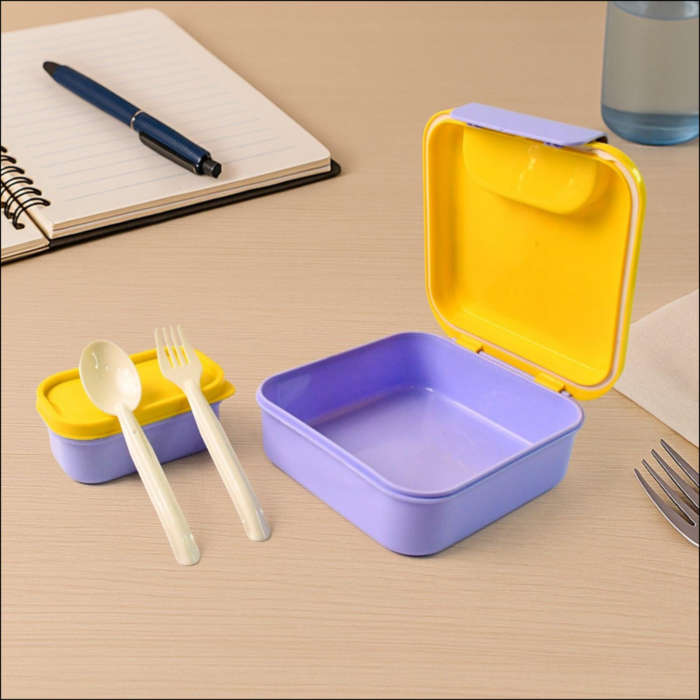 Kids Lunch Box Set With Small Inner Container Spoon Fork (1 Pc) - Superior eMart