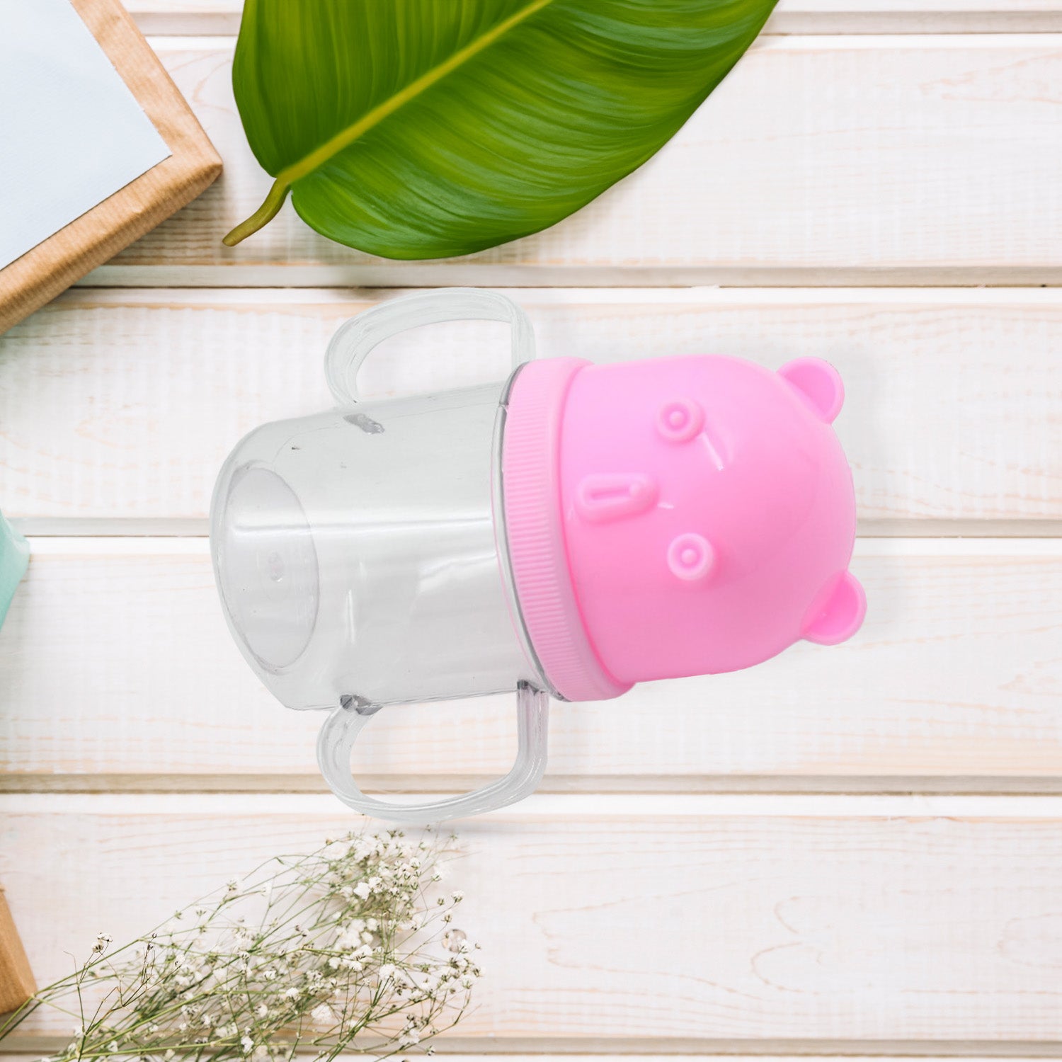 Superior eMart lightweight kids mug in pink with bear design and easy-grip handles for toddlers