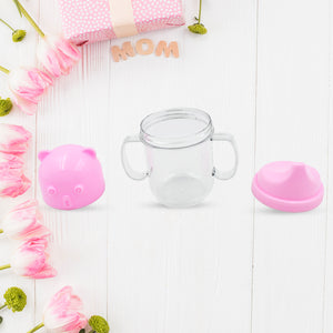 Lightweight kids mug with a clear body and a cute pink bear lid, perfect for toddlers