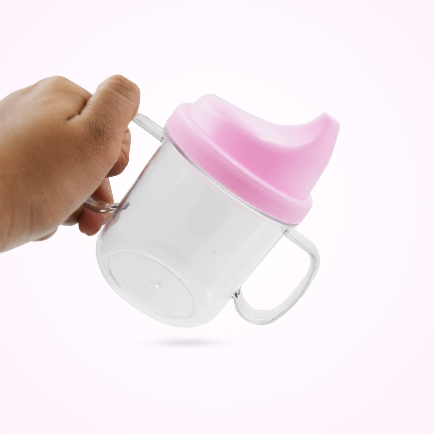 Lightweight kids mug with pink lid and easy-grip handles for toddlers and young children
