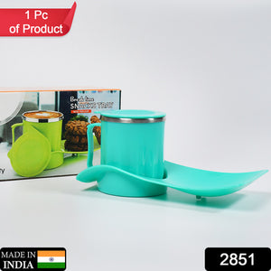 Bright teal kids snack tray with steel cup, perfect for mealtime and snack time use