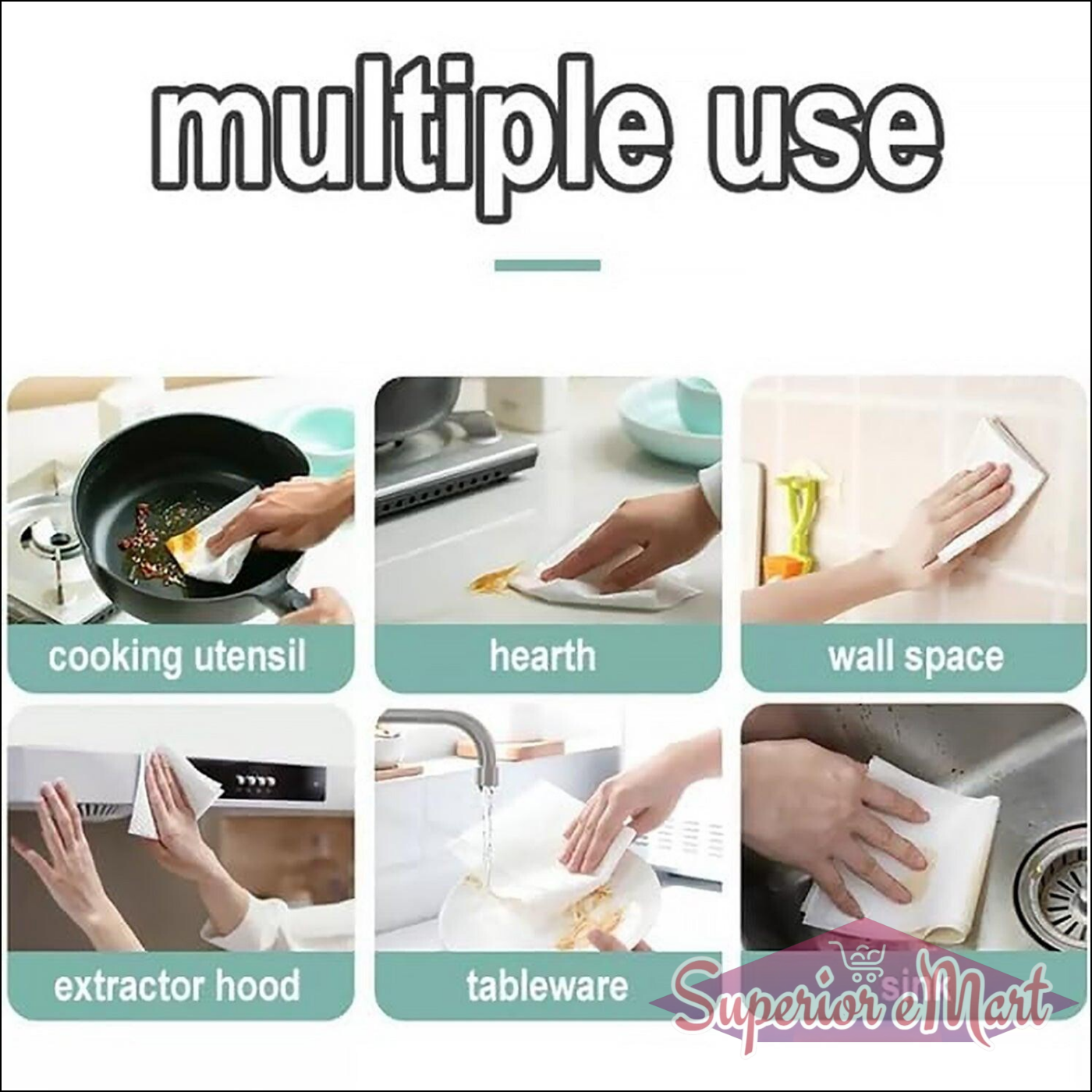 Multiple use kitchen cleaning wipes for cooking utensils, sinks, and various surfaces