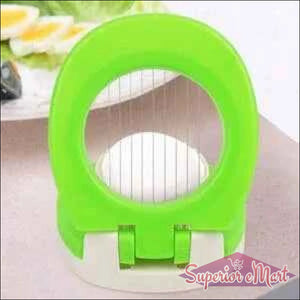 Bright green kitchen egg slicer for perfectly sliced eggs with easy grip design