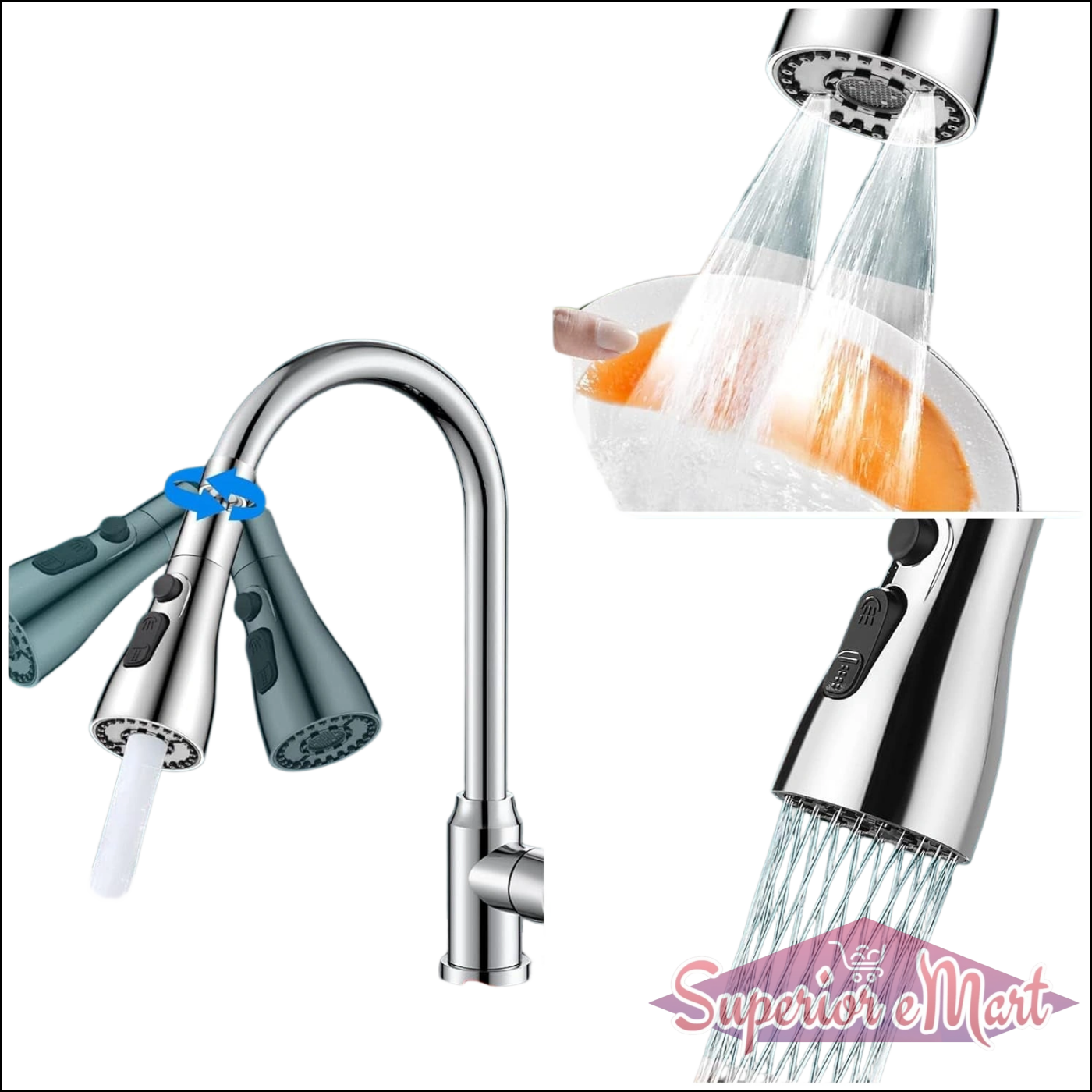 Kitchen Faucet 3-function Pull Down Sink Sprayer (1 Pc) - Superior eMart