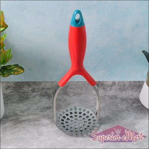 Heavy duty potato masher with a comfortable grip and sturdy stainless steel design for easy mashing