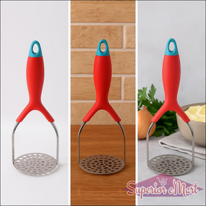 Superior eMart heavy duty potato masher with ergonomic red handle for easy mashing