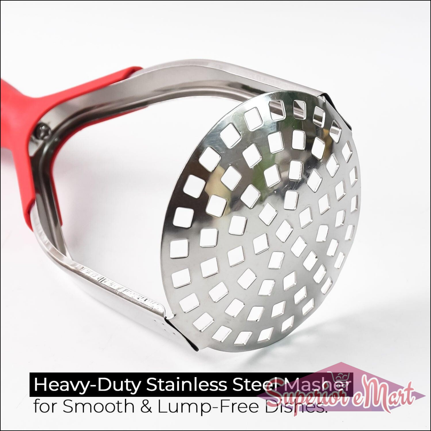 Heavy duty potato masher with stainless steel design for smooth and lump-free dishes