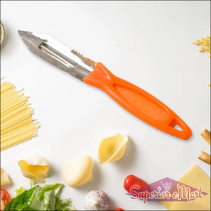Multipurpose stainless steel kitchen knife set with vibrant orange handle for versatile food prep