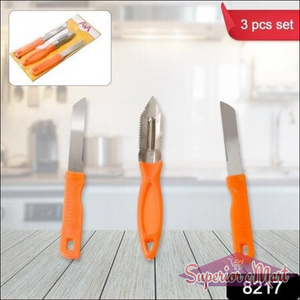 Multipurpose stainless steel kitchen knife set with three colorful blades for versatile cooking tasks
