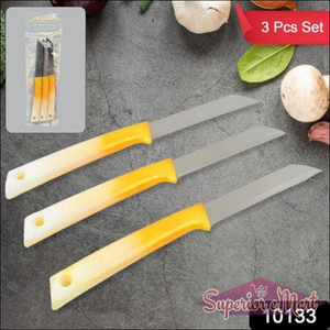 Three-piece stainless steel kitchen knife set with lightweight handles for easy slicing and chopping