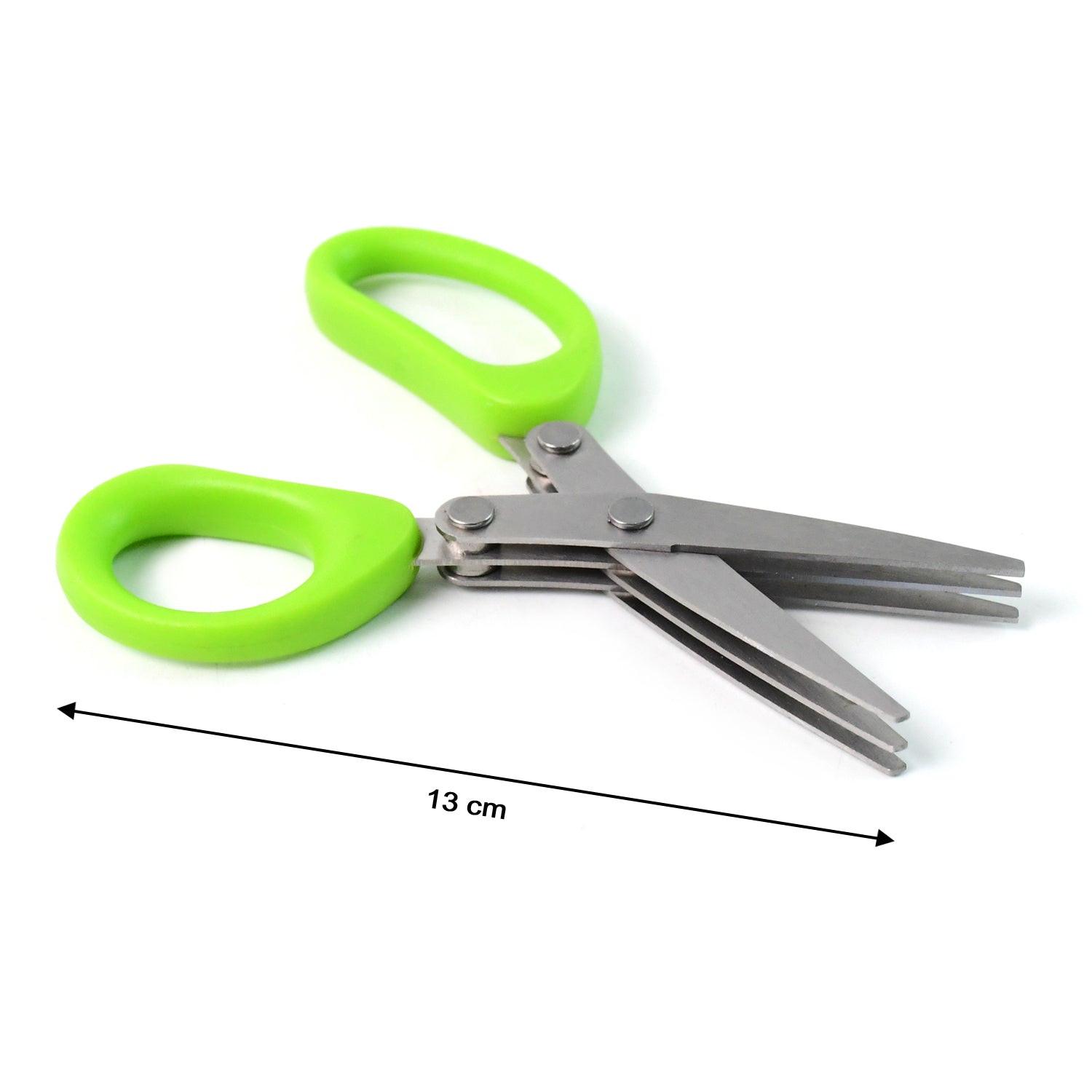 Multipurpose kitchen scissors with green handles and stainless steel blades, 13 cm in length