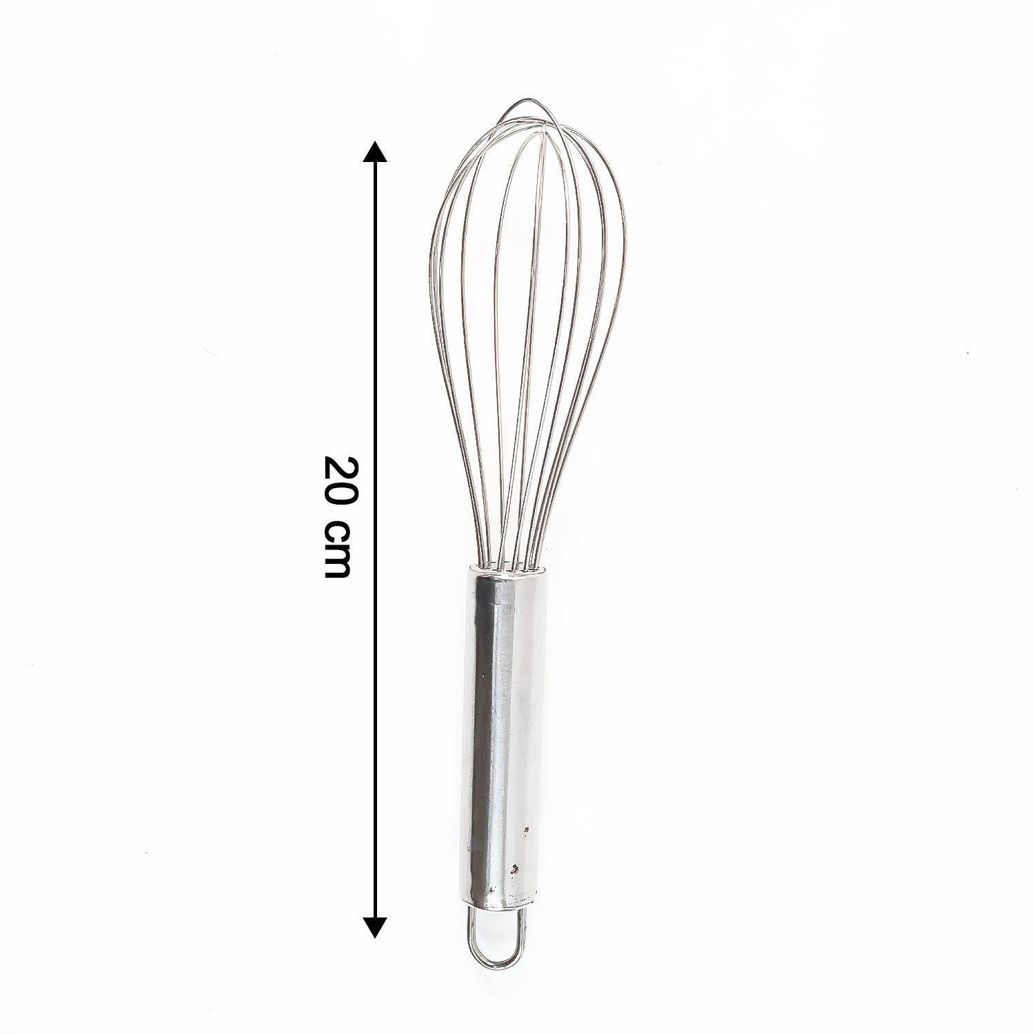 Small stainless steel balloon whisk measuring 20 cm, ideal for mixing and whipping ingredients