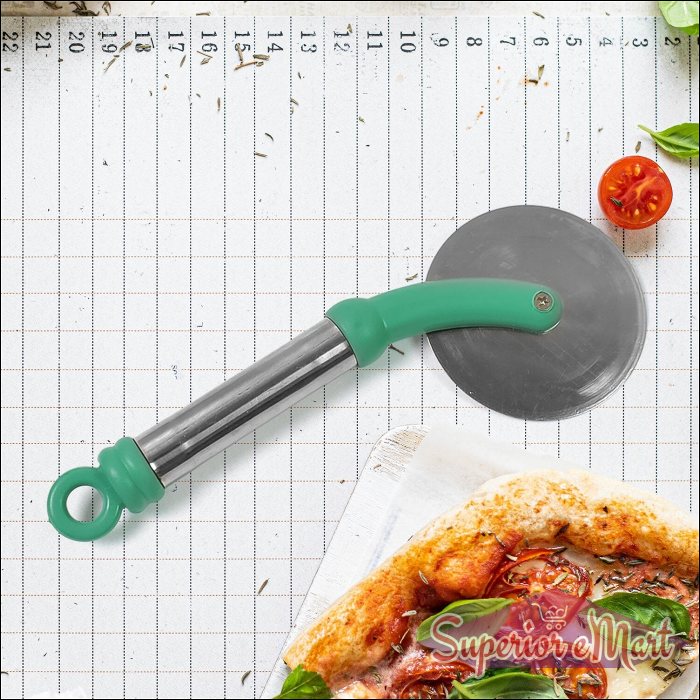 Superior eMart stainless steel pizza cutter with ergonomic handle for easy slicing and serving