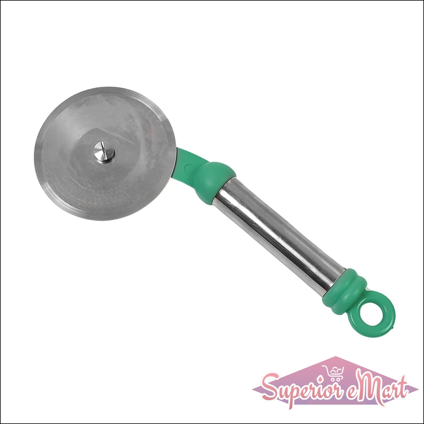 Superior eMart stainless steel pizza cutter with ergonomic handle for easy slicing