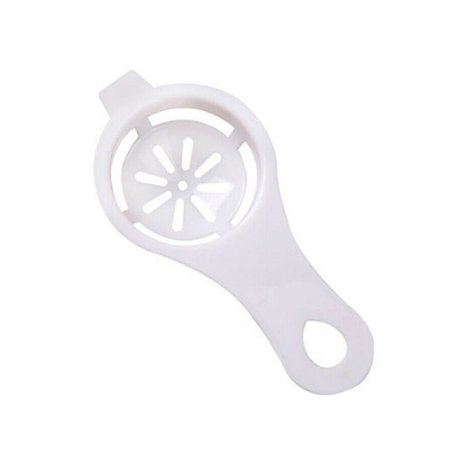 Egg yolk separator kitchen tool in white, ideal for separating yolks from egg whites easily.