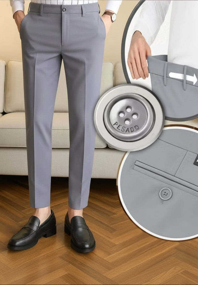 Grey Cotton Blend Regular Formal Trouser for Men