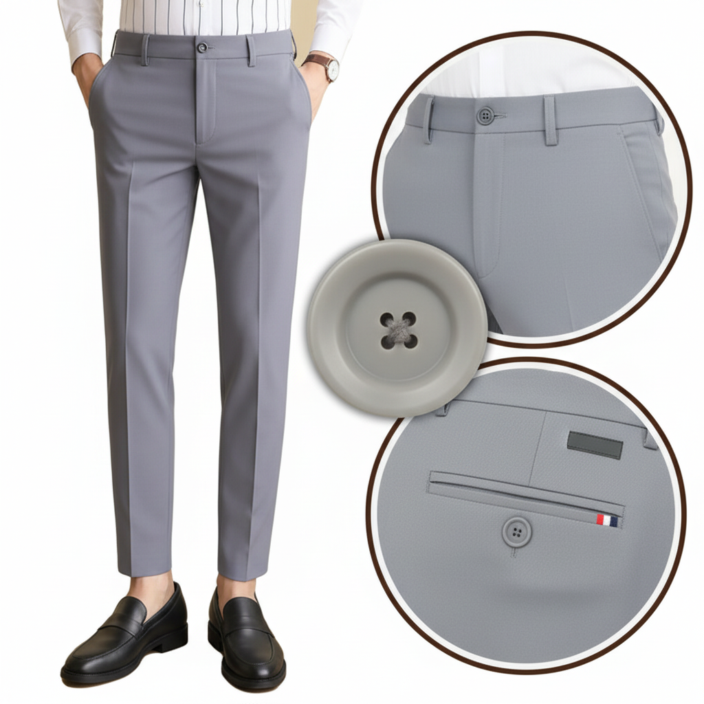 Grey Cotton Blend Regular Formal Trouser for Men