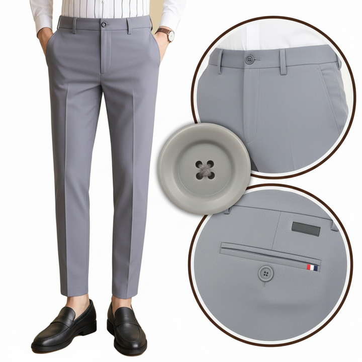 Grey Cotton Blend Regular Formal Trouser for Men