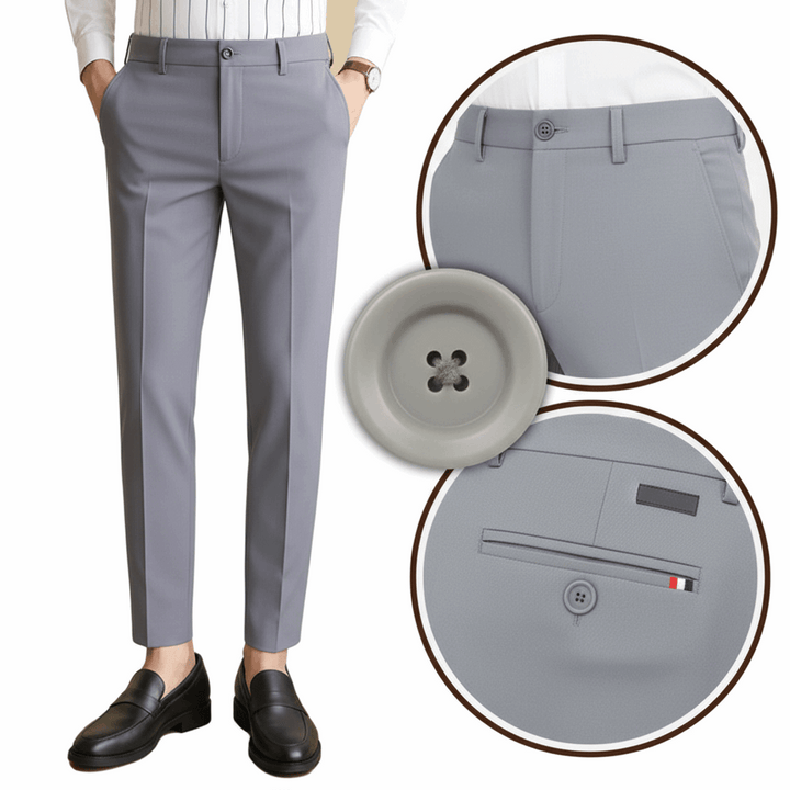 Grey Cotton Blend Regular Formal Trouser for Men