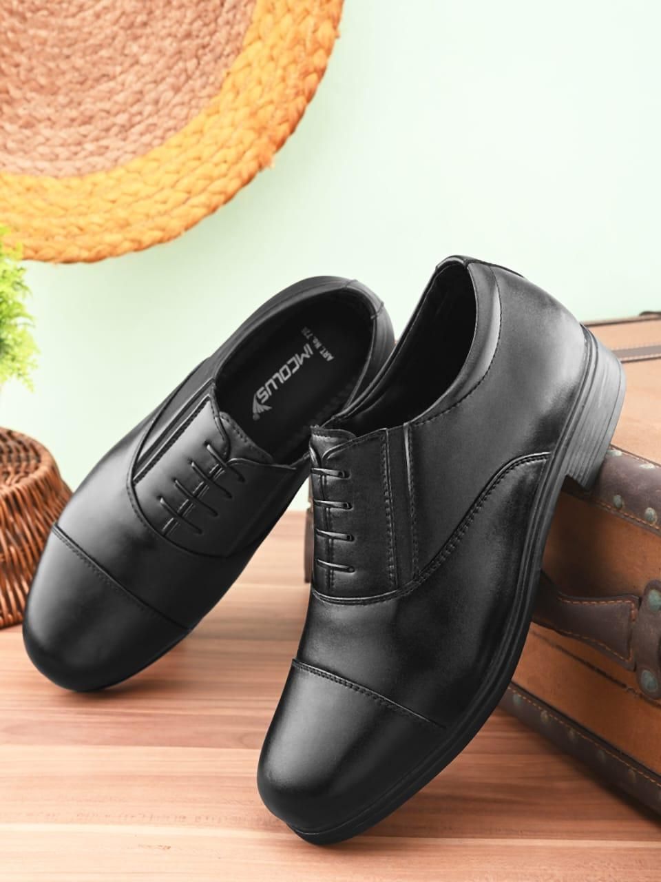 Black leather cap toe men's smart formal shoes lace up oxfords for office and events