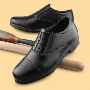 Polished black cap toe leather men's smart formal shoes lace up pair for business and events