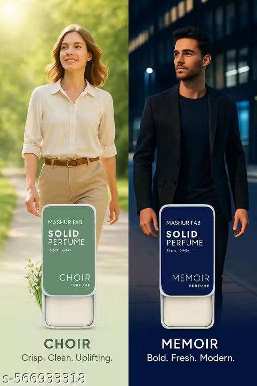 Solid Perfume Combo – CHOIR & MEMOIR | 2-Pack | Alcohol-Free Long-Lasting Balm | 12g Each | Fresh & Masculine Fragrances for Men