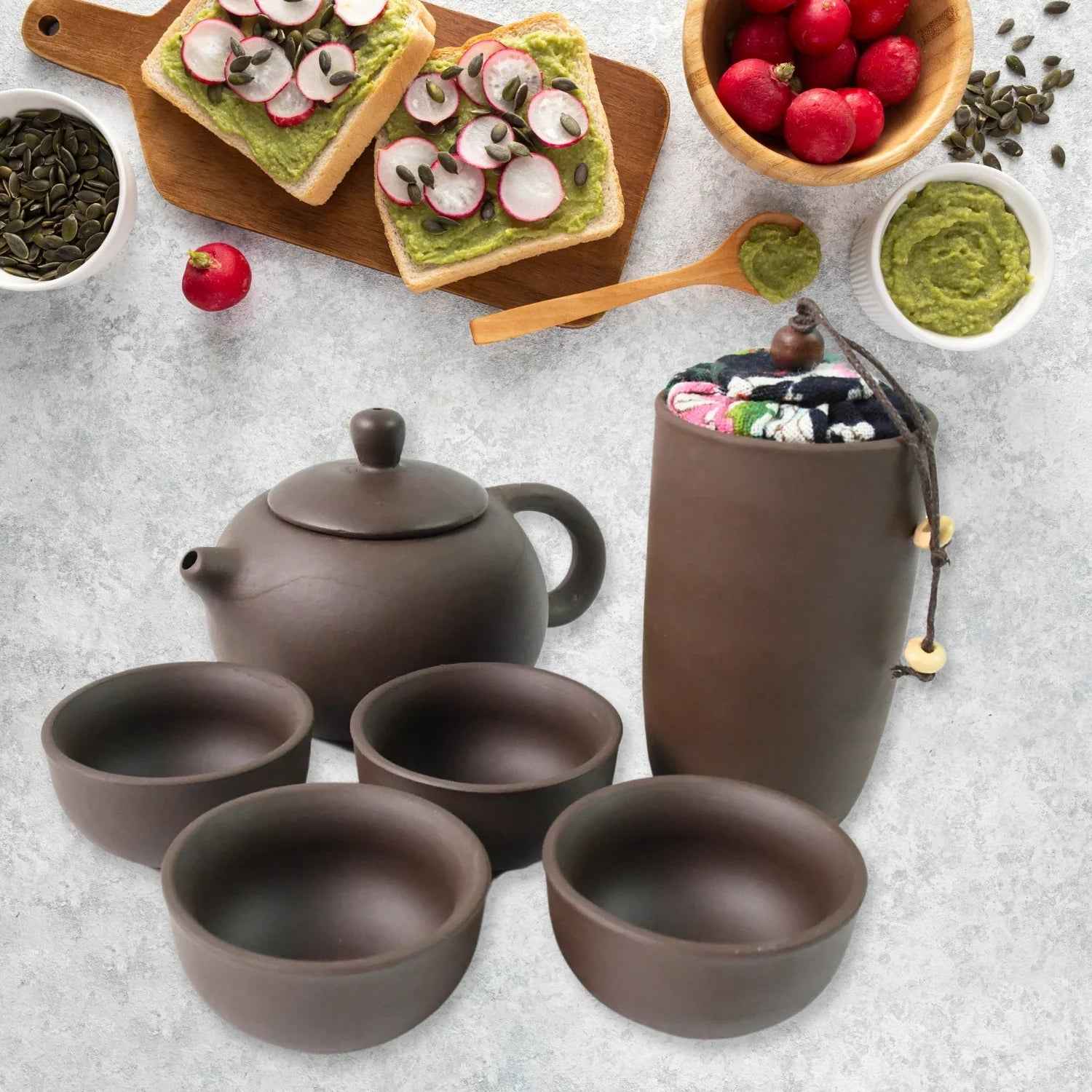 Kung Fu tea set portable with tea pot and cups, perfect for tea enthusiasts on the go