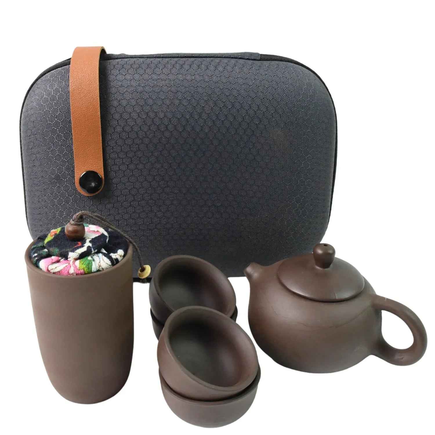 Kung Fu tea set portable in a stylish case with teapot, cups, and tea storage