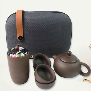 Kung Fu tea set portable with teapot, cups, and storage case for on-the-go tea enthusiasts
