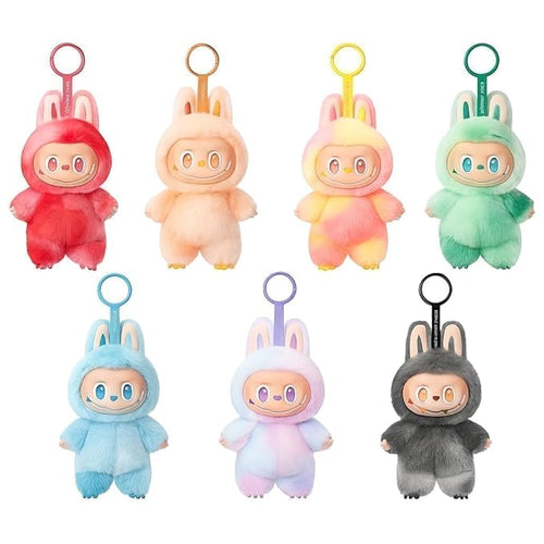 Set of seven colorful Laa-buu-buu doll collectible figure plush toys with keychain loops