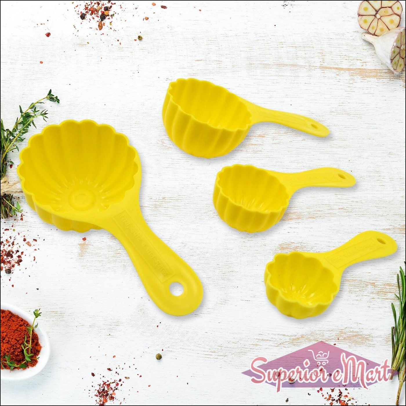 Yellow ladoo mould spoon set for making shaped sweets and snacks in the kitchen