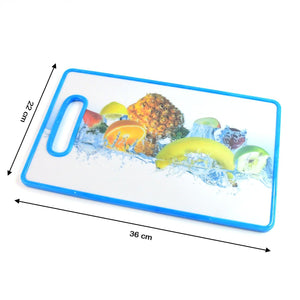 Large fruit print cutting board featuring vibrant fruits and water design for kitchen use