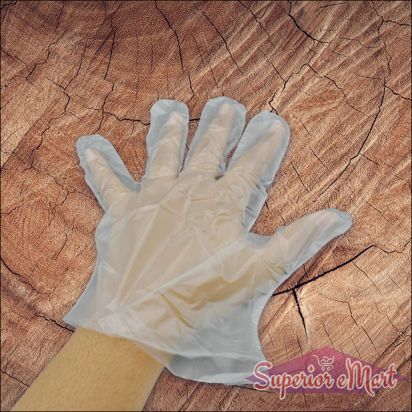 Large Size Transparent Disposable Clear Hand Gloves For Home, Kitchen, Hotels, Hospitals, Clinics, Beauty Parlor, Saloons (100 Pcs) - Superior eMart