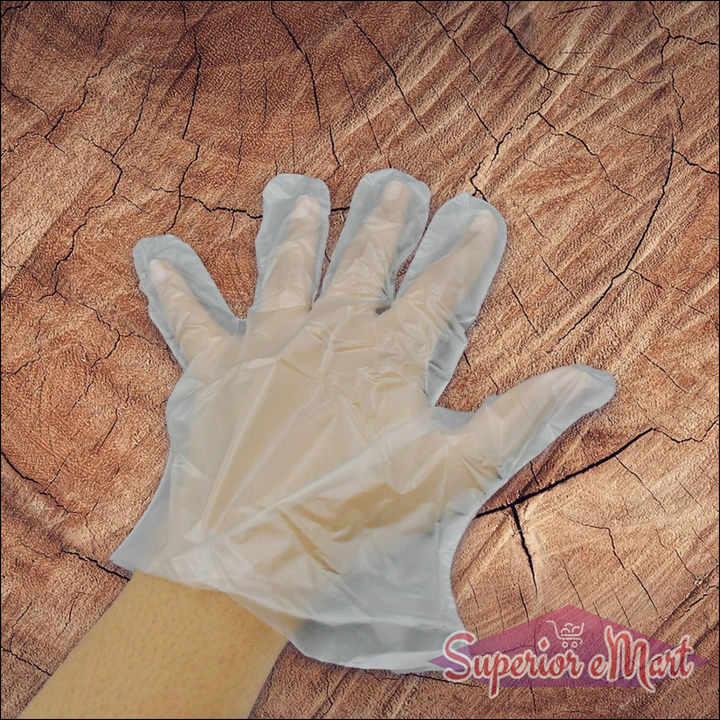 Large Size Transparent Disposable Clear Hand Gloves For Home, Kitchen, Hotels, Hospitals, Clinics, Beauty Parlor, Saloons (100 Pcs) - Superior eMart