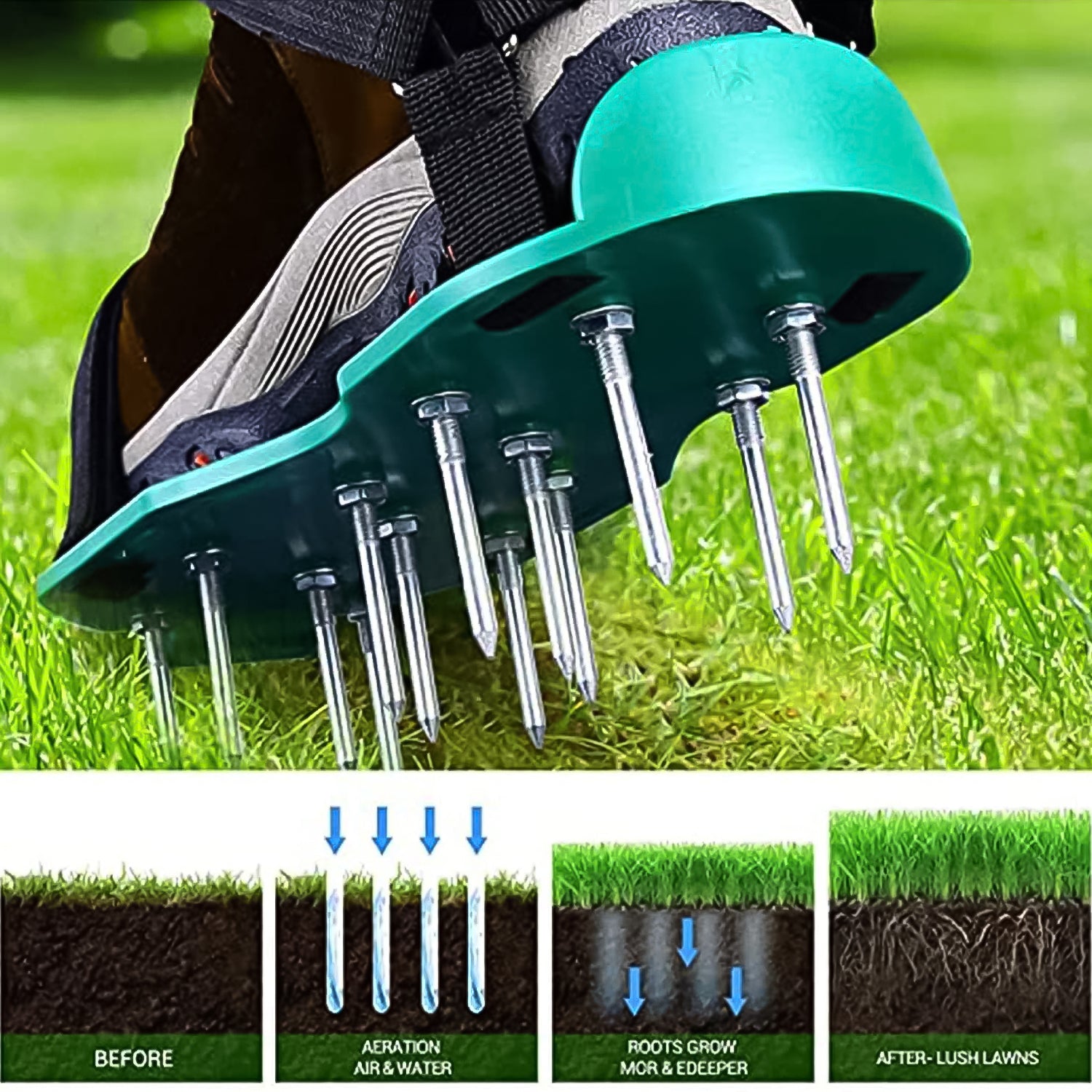 Lawn aerator sandals by Superior eMart with spikes for improved soil aeration and healthier lawns