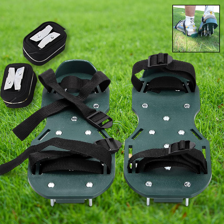 Superior eMart lawn aerator sandals with adjustable straps and metal spikes for easy lawn aeration