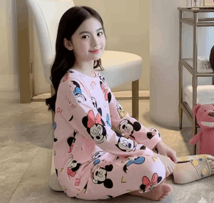 Kids Printed Long Sleeve T-Shirt and Pajamas Night Dress Set