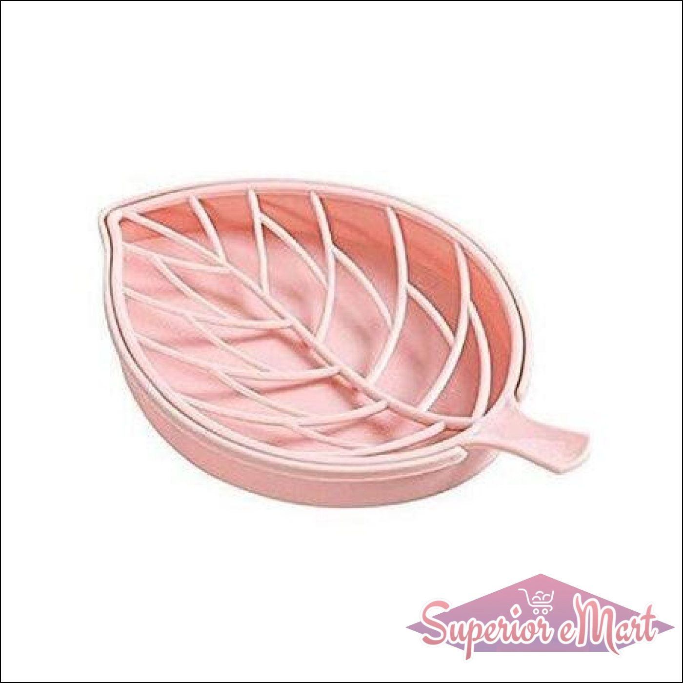 Leaf shape soap holder in pink with a decorative leaf design for stylish bathroom decor