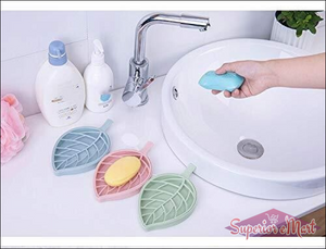 Colorful leaf shape soap holder set in pastel colors by Superior eMart placed near a sink