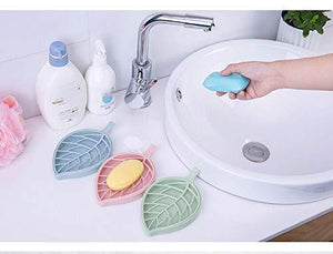 Colorful leaf shape soap holder set in pastel colors by Superior eMart placed near a sink