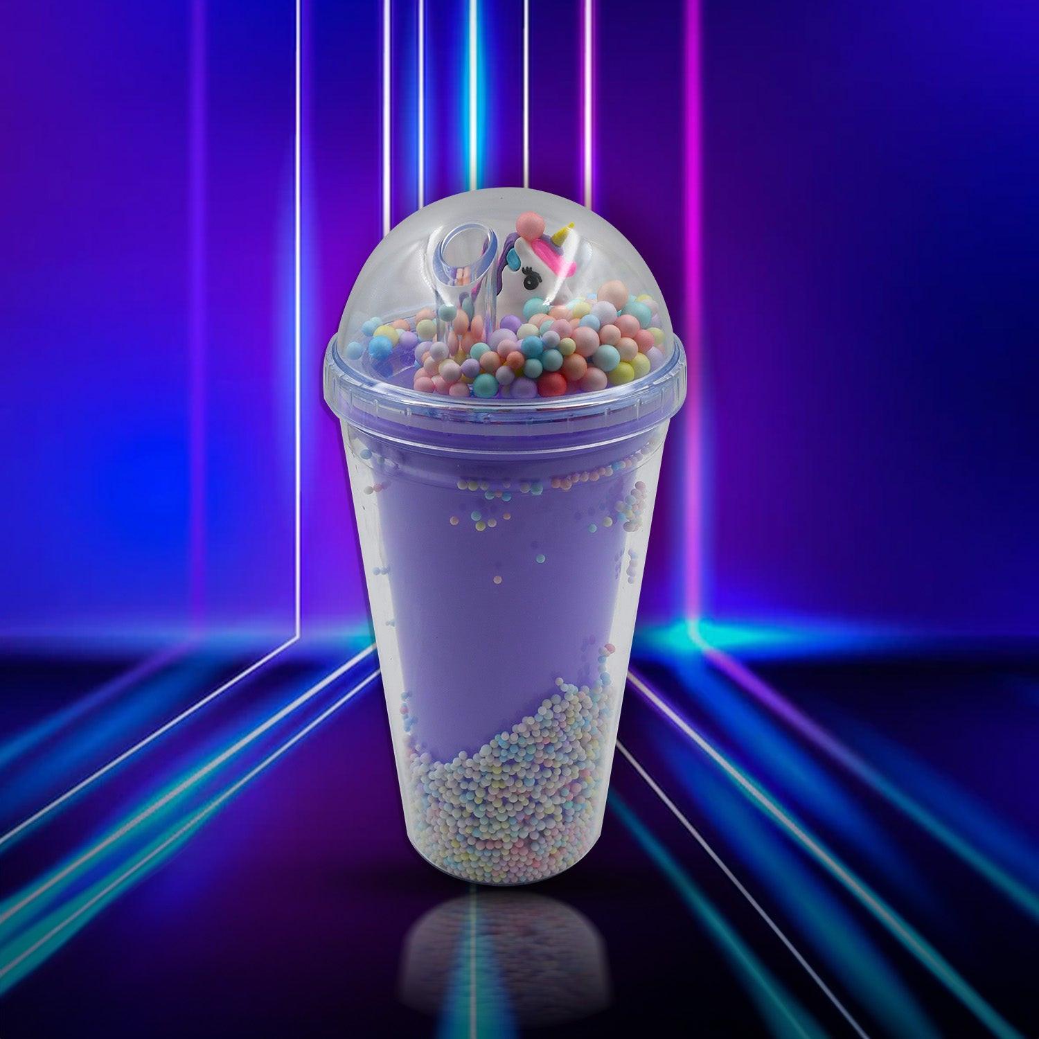 LED glow sipper bottle for kids with colorful beads and a fun, transparent design