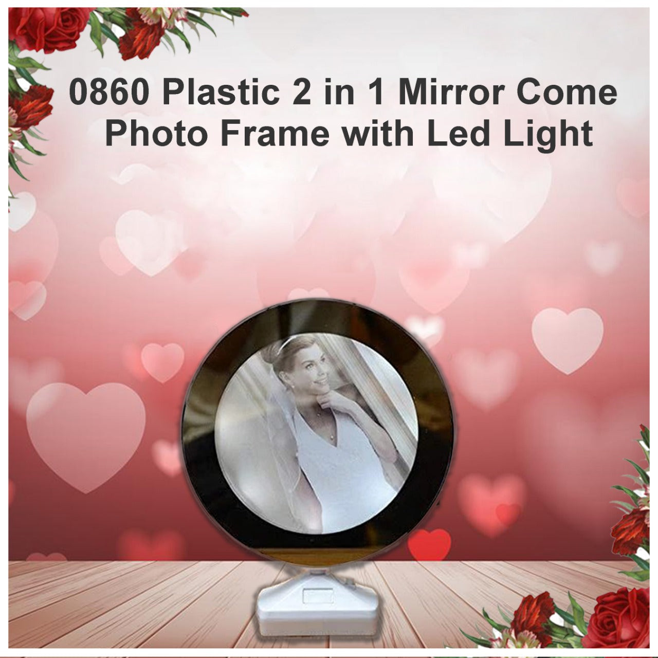 0860 Plastic 2 in 1 LED mirror photo frame with soft lighting for displaying cherished memories